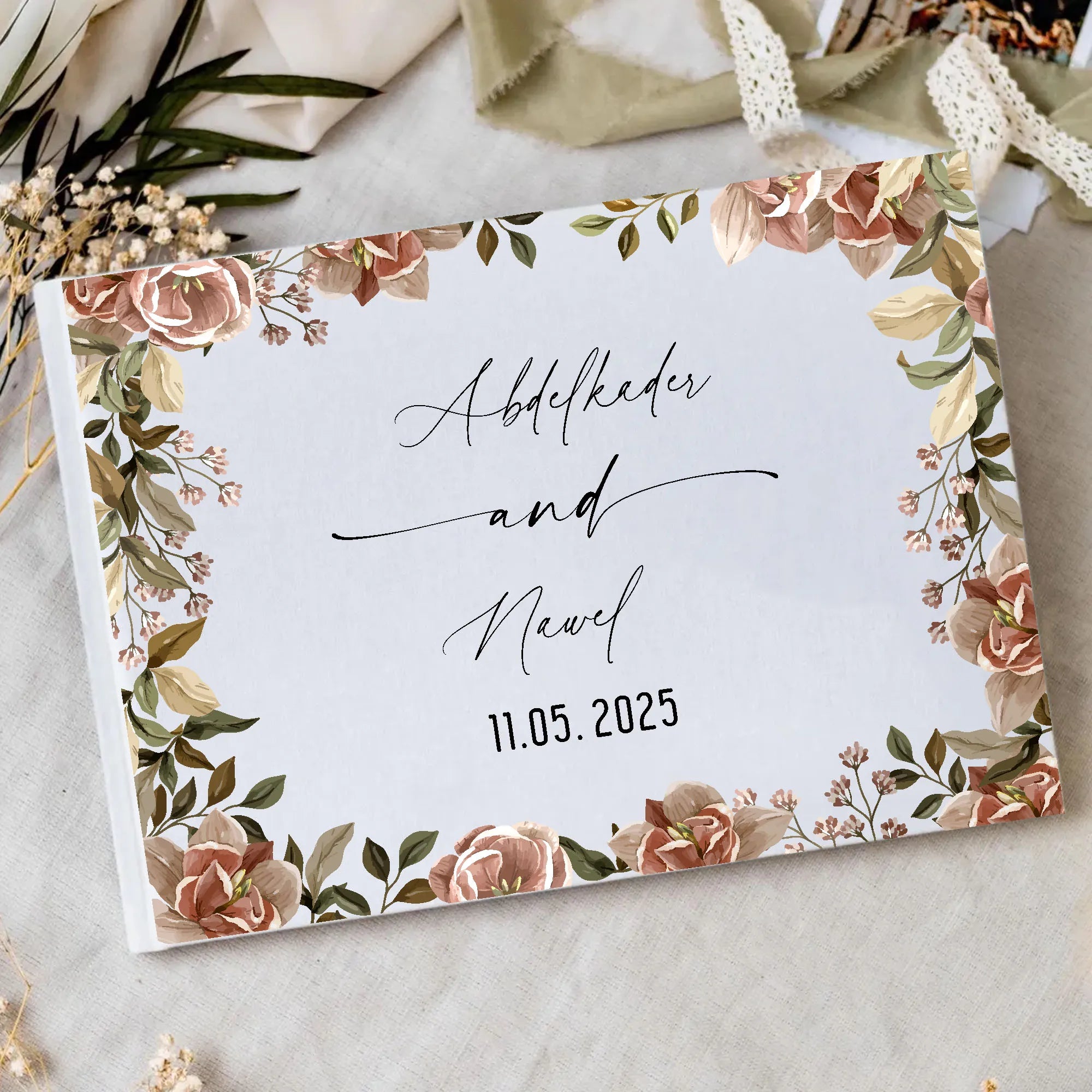 Livre d’or mariage bohème - liseré de fleurs sauvages