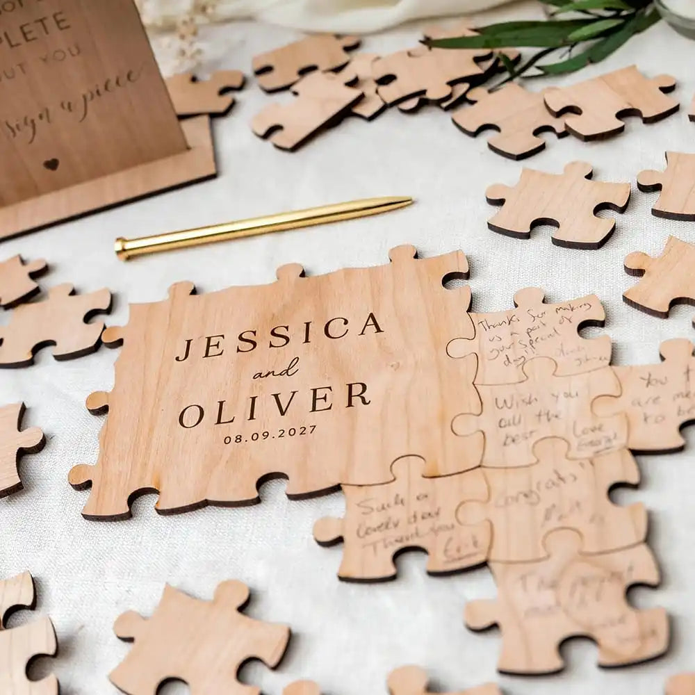 Livre d'or mariage original - puzzle en bois