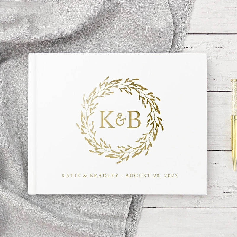 Livre d'or mariage personnalisé - blanc et or