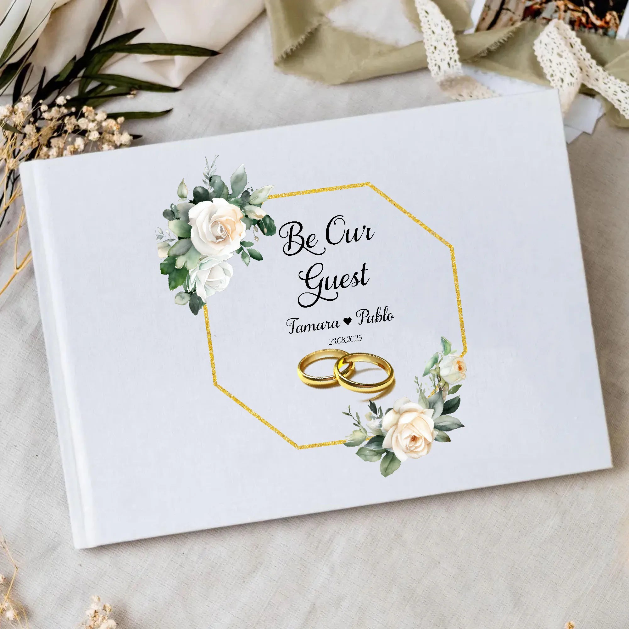 Livre d’or mariage bohème - bouquet de roses