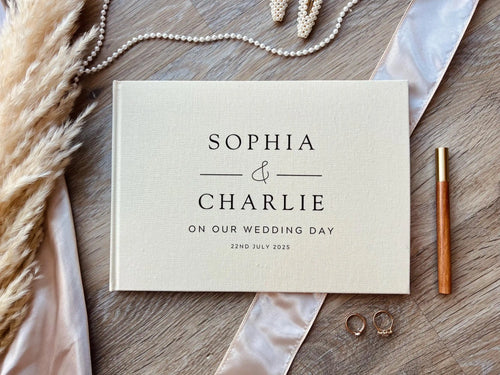 Livre d'or mariage lin - beige