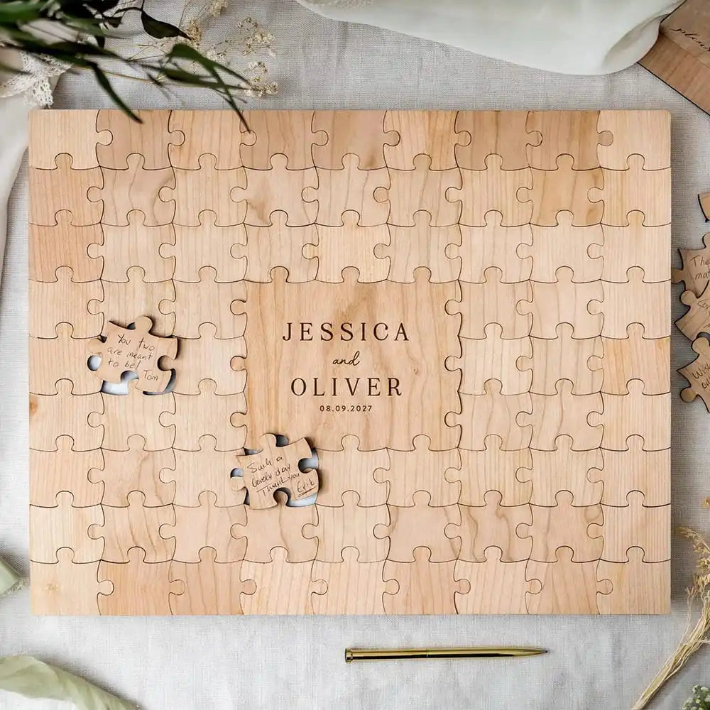 Livre d'or mariage original - puzzle en bois