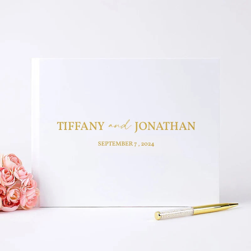 Livre d'or mariage personnalisé - blanc et or