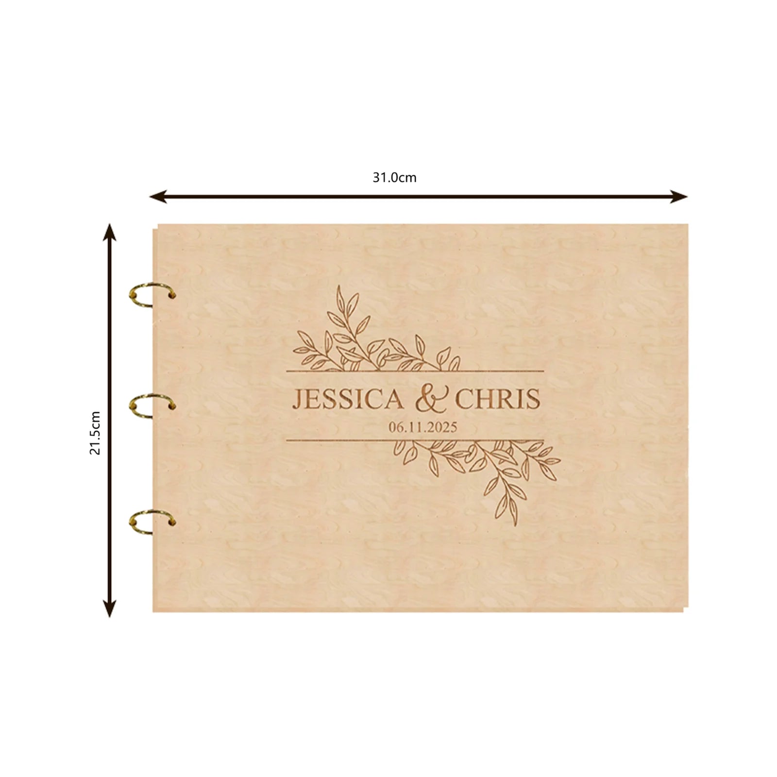 Livre d'or de mariage en bois - design floral