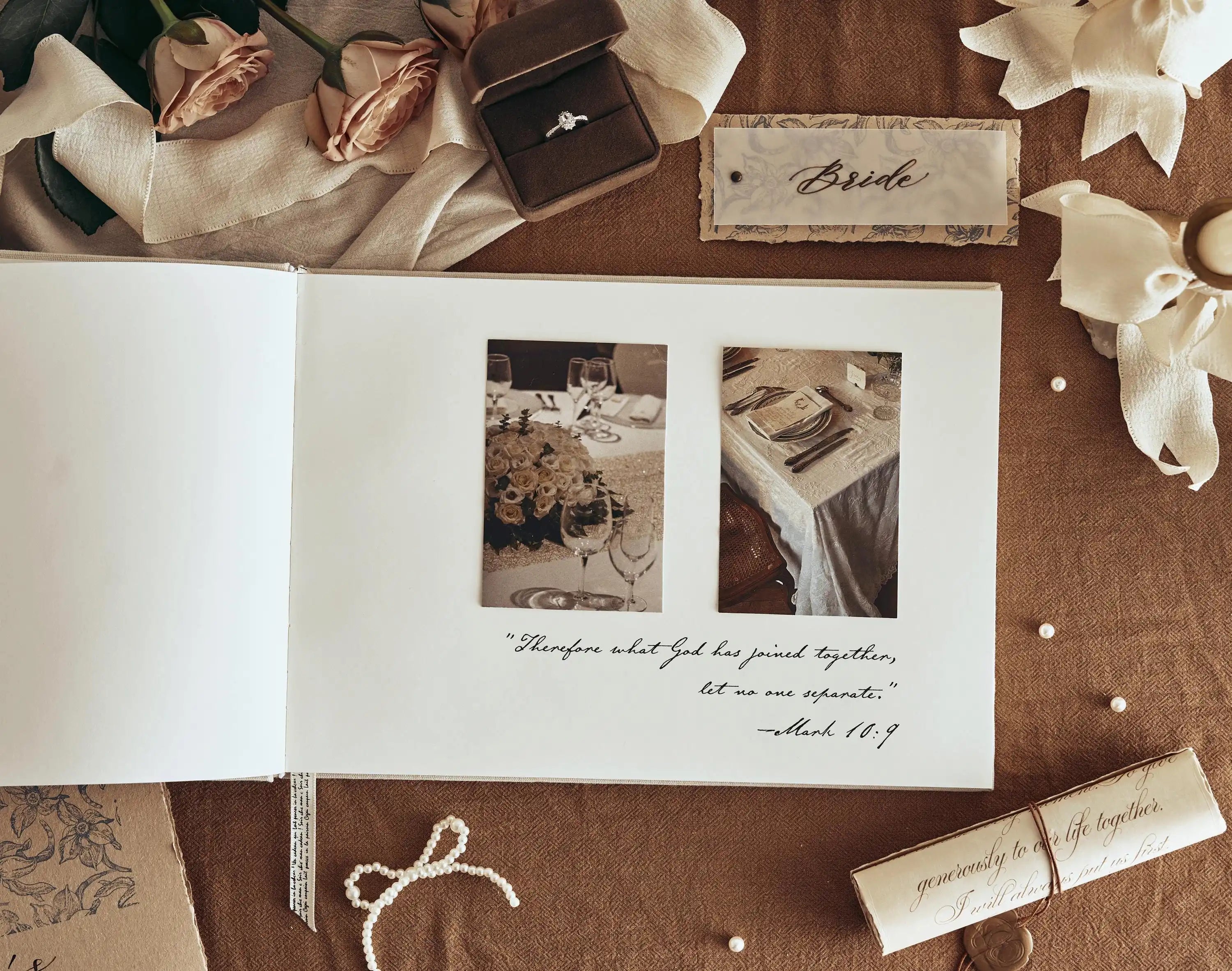 Livre d'or mariage lin - beige