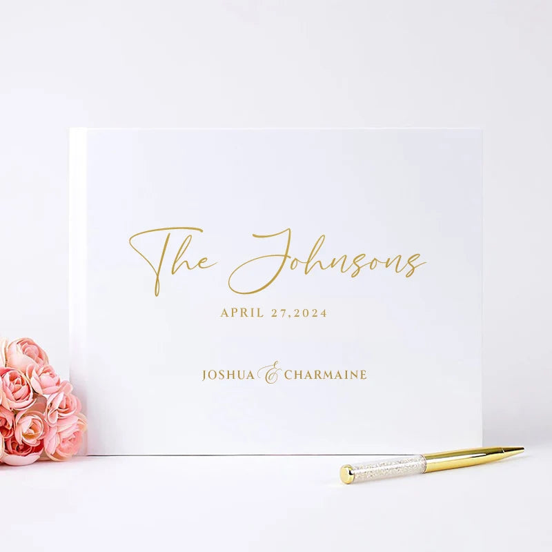 Livre d'or mariage personnalisé - blanc et or