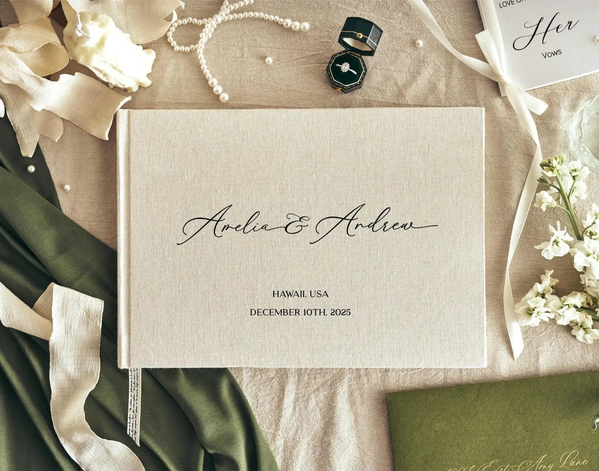 Livre d'or mariage lin - beige