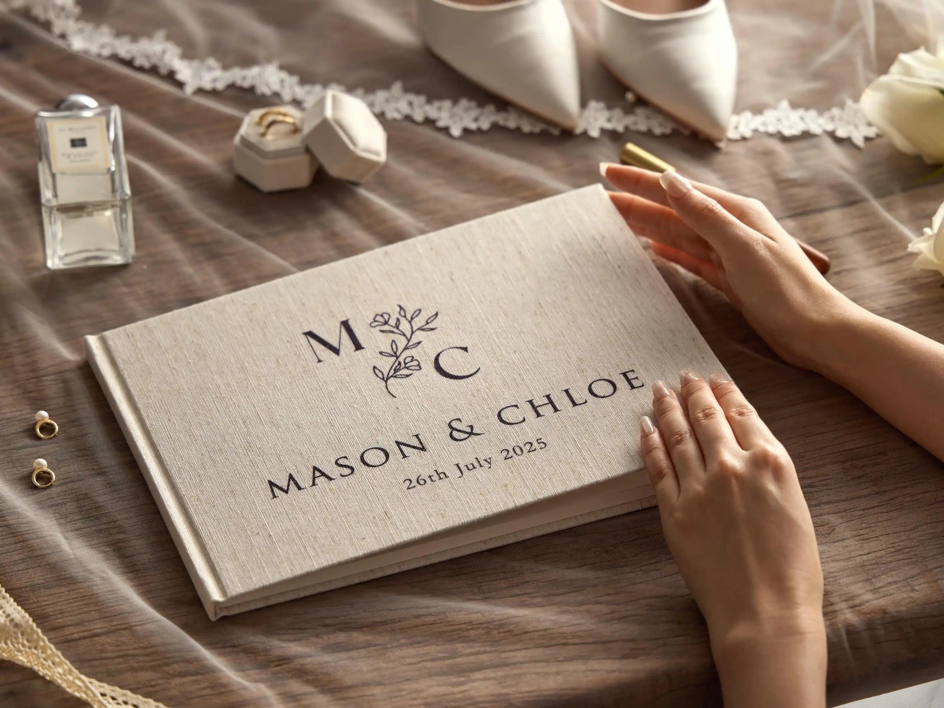 Livre d'or mariage lin - beige