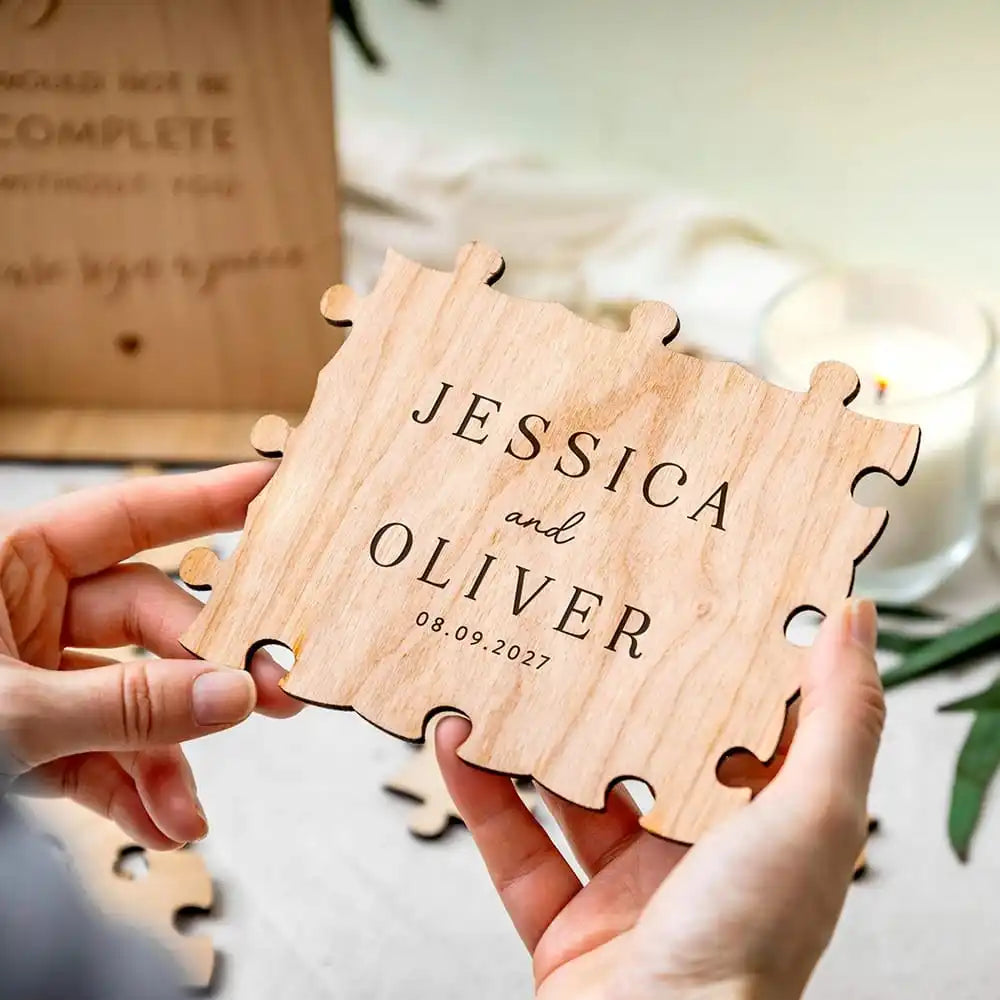 Livre d'or mariage original - puzzle en bois