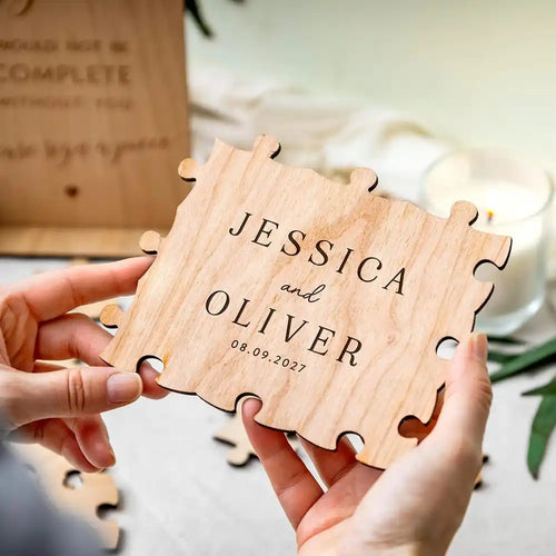 Livre d'or mariage original - puzzle en bois