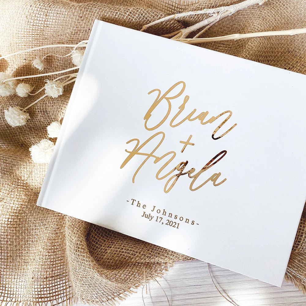 Livre d'or mariage personnalisé - blanc et or