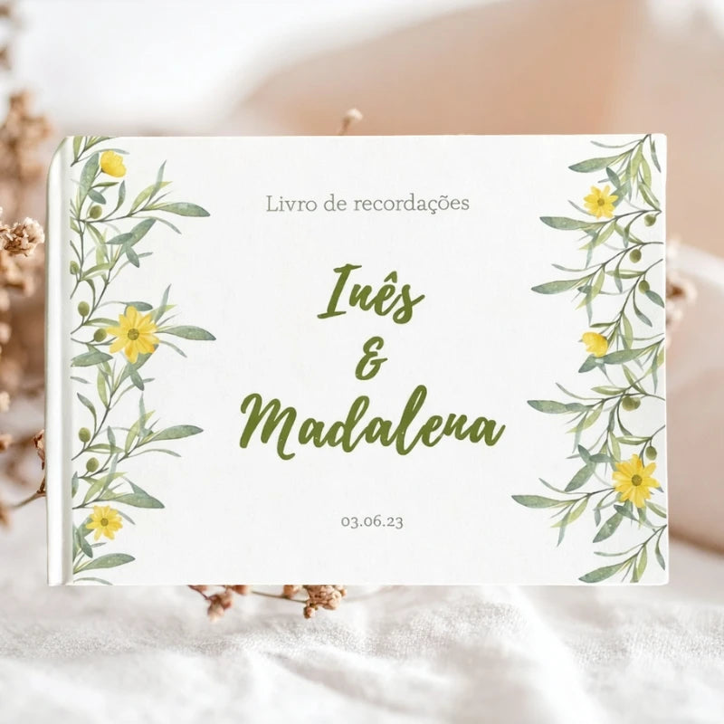 livre d'or mariage champêtre feuillage printanier personnalisé