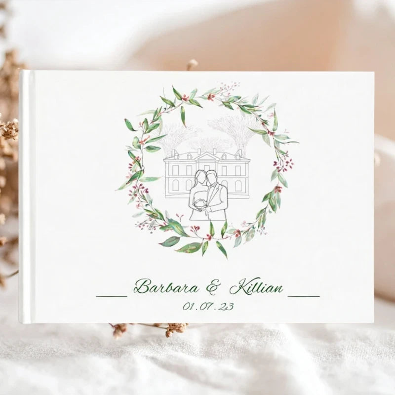 livre d'or mariage champêtre couverture avec illustration couple de mariés